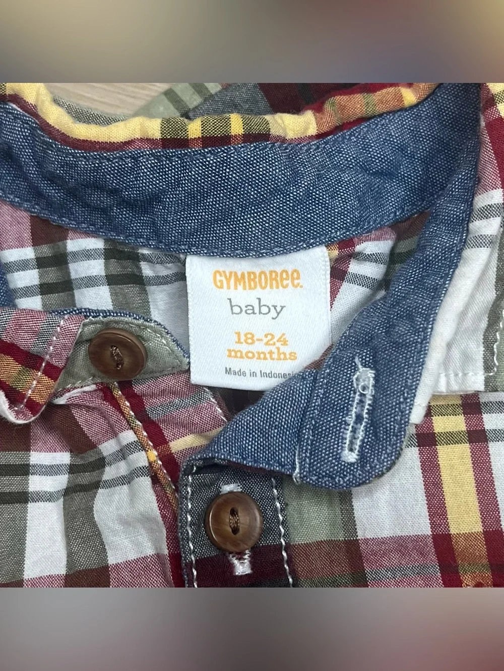Gymboree Baby Plaid Button-Up Romper in Red, Yellow, Green